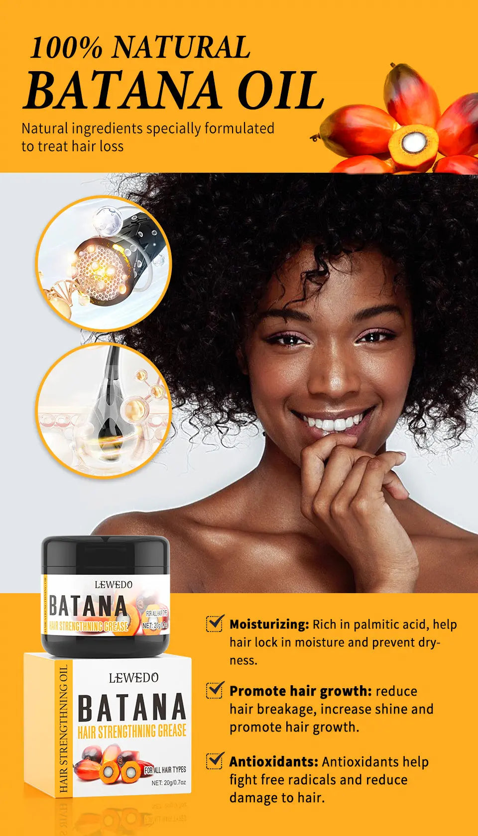 Natural Batana Oil African Hair Growth Oil for Healthy Hair 100% Batana Promotes Hair Wellness for Hair Care Regrowth Enhances