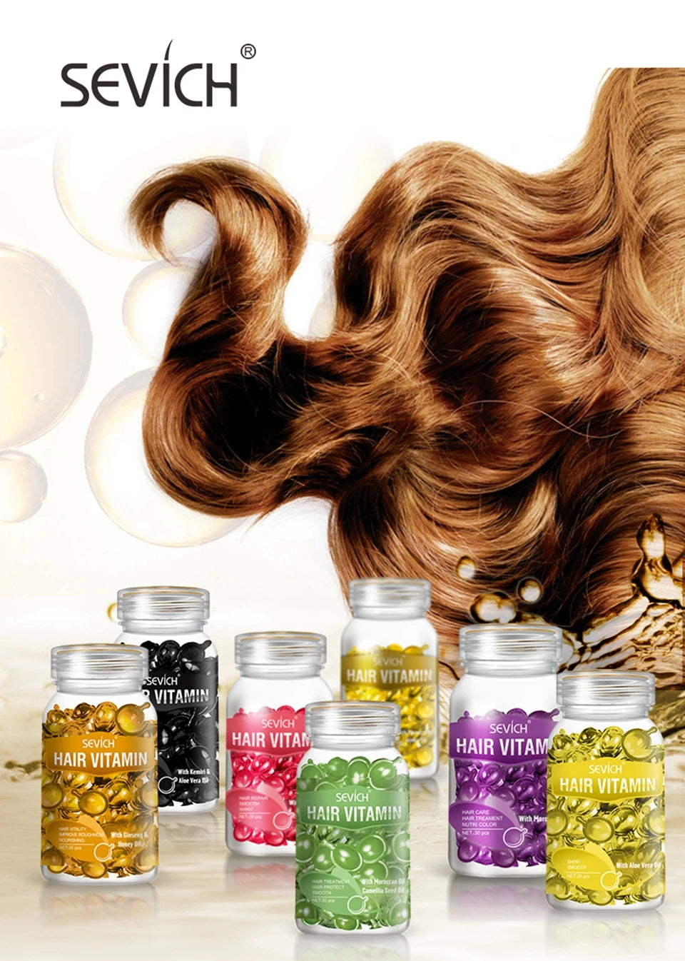 Sevich Smooth Silky Hair Vitamin Capsule Keratin Complex Oil Hair Care Repair Damaged Hair Serum Anti-Loss Moroccan Hair Oil