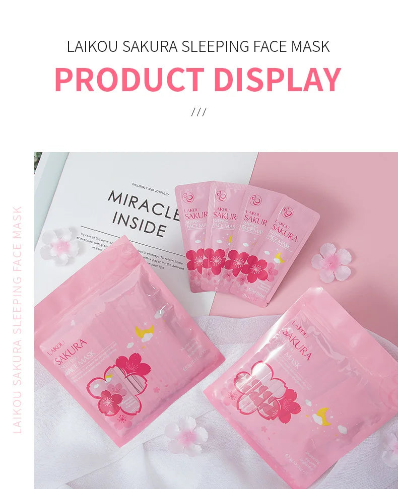 100 pcs LAIKOU Moisturizing Sleeping Mask Sakura Snail Seaweed Centella Face Mask Tendering & Nourishing Oil-control Skin Care
