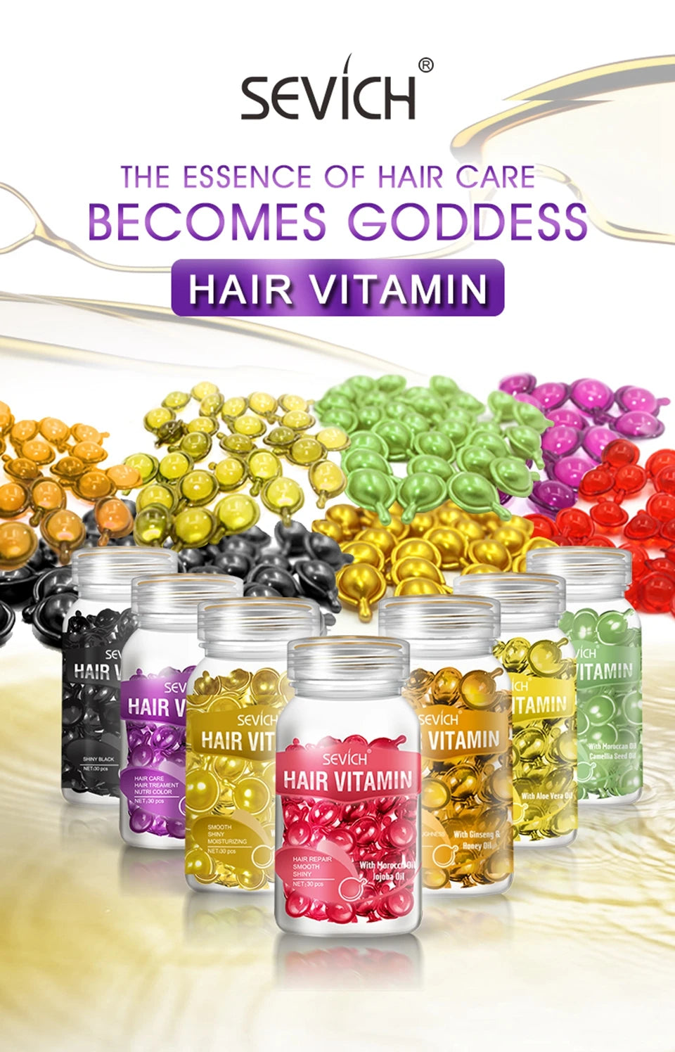 Sevich Smooth Silky Hair Vitamin Capsule Keratin Complex Oil Hair Care Repair Damaged Hair Serum Anti-Loss Moroccan Hair Oil