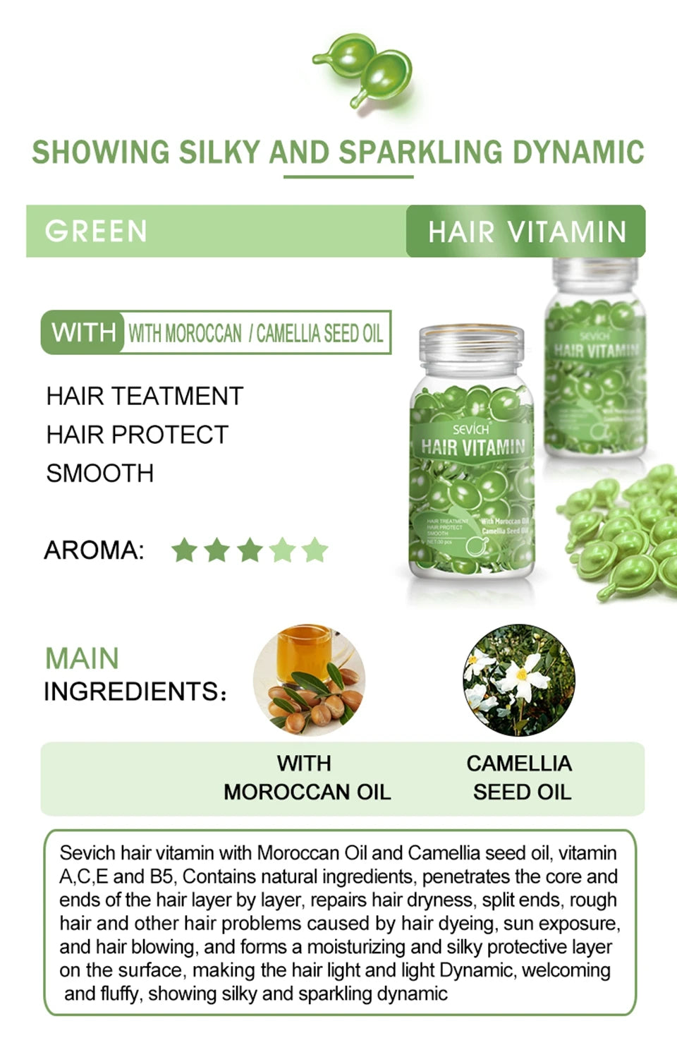 Sevich Smooth Silky Hair Vitamin Capsule Keratin Complex Oil Hair Care Repair Damaged Hair Serum Anti-Loss Moroccan Hair Oil