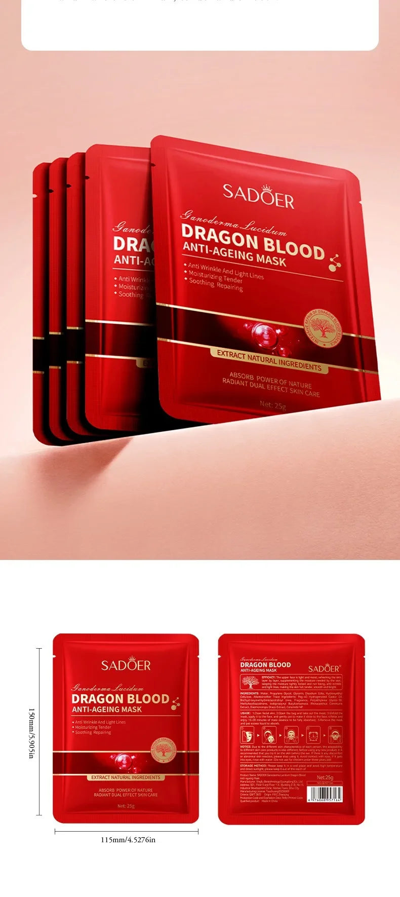 10Pcs Dragon Blood Moisturizing Tender Facial Mask Light Lines Soothing Repair Face Dry Rough Firming Beauty Face Skin Care