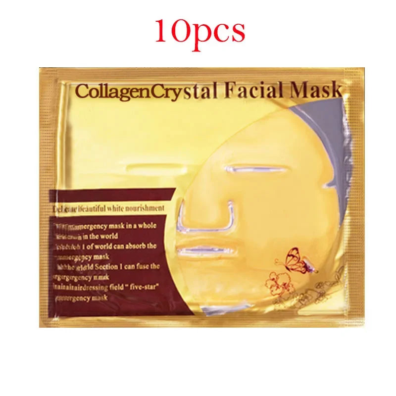 10pcs Collagen Gold Crystal Face Masks Beauty Skin Care Big Face Mask Firming Hydrating Moisturizing Facial Mask for Face Care