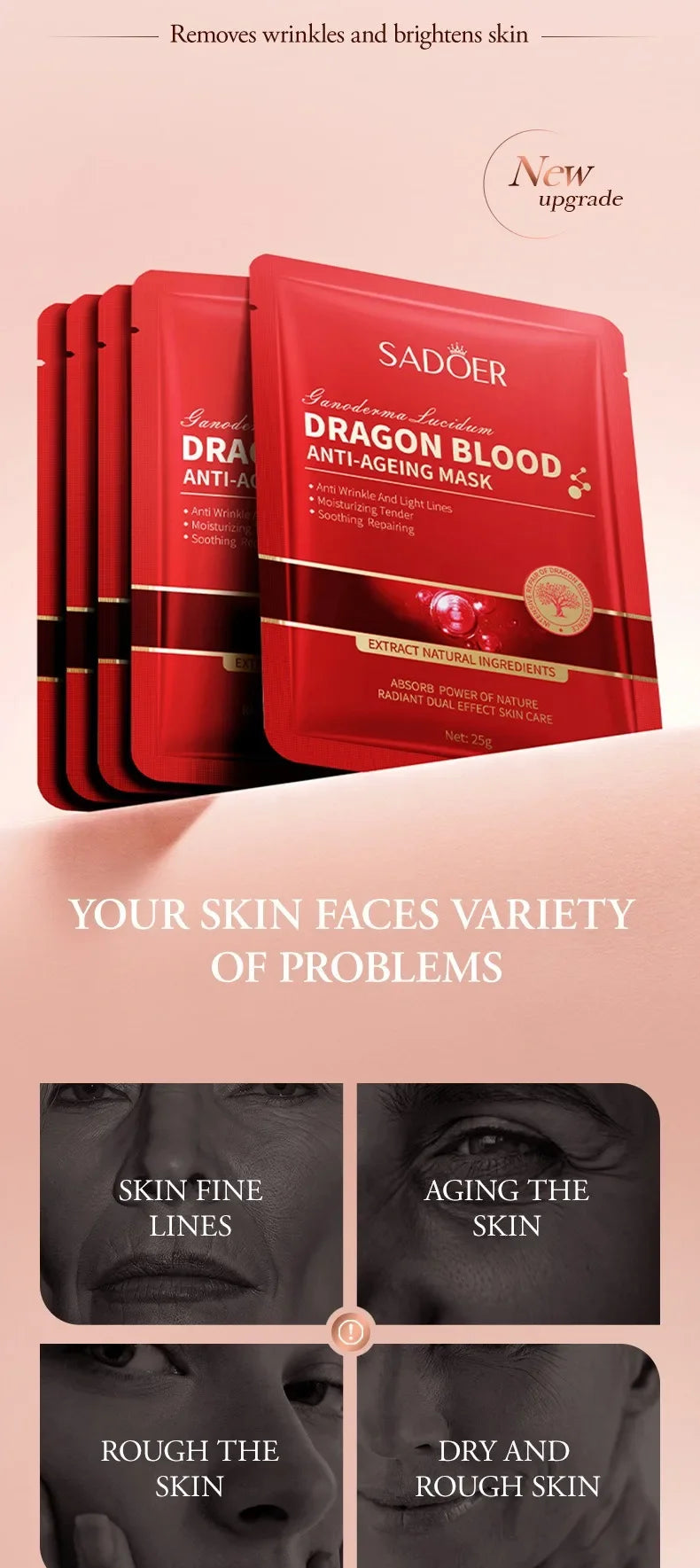 10Pcs Dragon Blood Moisturizing Tender Facial Mask Light Lines Soothing Repair Face Dry Rough Firming Beauty Face Skin Care