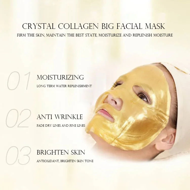 10pcs Collagen Gold Crystal Face Masks Beauty Skin Care Big Face Mask Firming Hydrating Moisturizing Facial Mask for Face Care