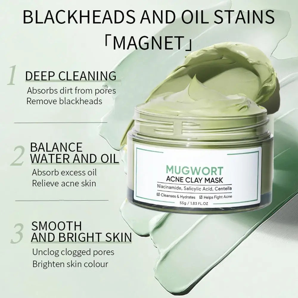 Moisturizing Clay Face Cover Mugwort Facial Acne Removing Mud Mask Cleaning facial mask Shrink pores moisturize control oil