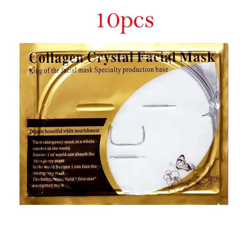 10pcs Collagen Gold Crystal Face Masks Beauty Skin Care Big Face Mask Firming Hydrating Moisturizing Facial Mask for Face Care