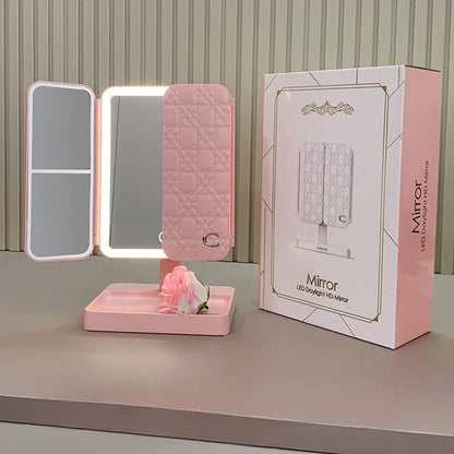 Tri-Fold LED Makeup Mirror 3 Tone Lights