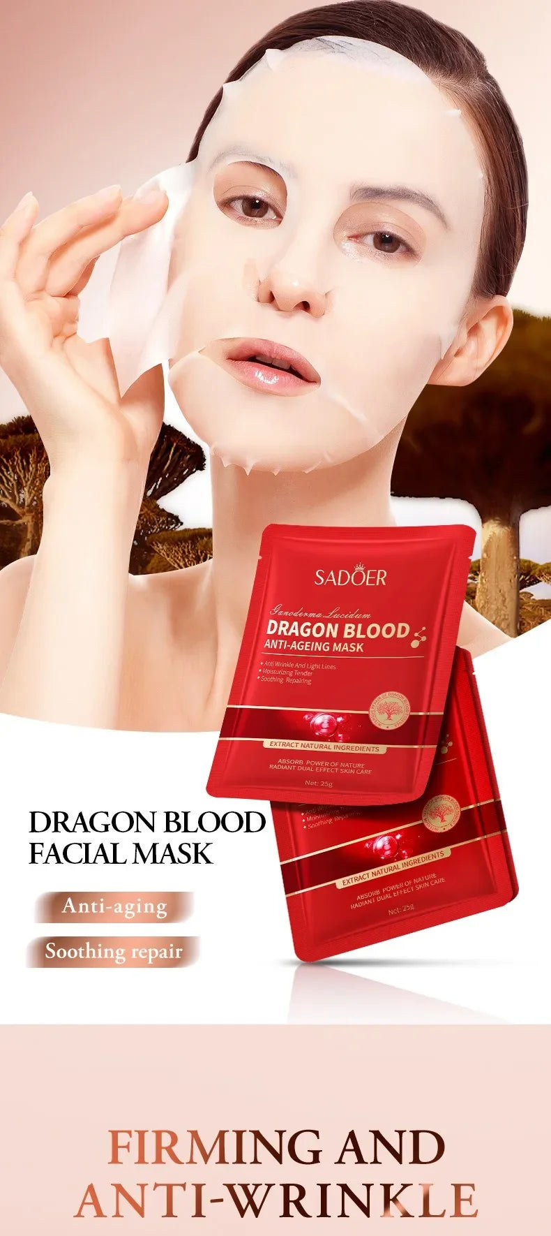 10Pcs Dragon Blood Moisturizing Tender Facial Mask Light Lines Soothing Repair Face Dry Rough Firming Beauty Face Skin Care