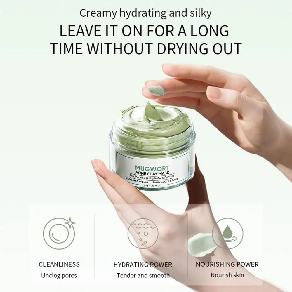 Moisturizing Clay Face Cover Mugwort Facial Acne Removing Mud Mask Cleaning facial mask Shrink pores moisturize control oil