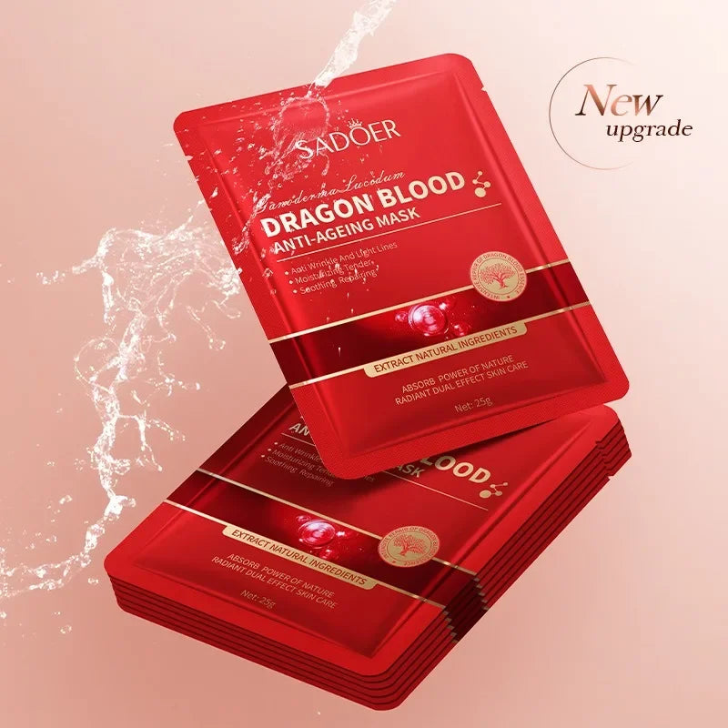 10Pcs Dragon Blood Moisturizing Tender Facial Mask Light Lines Soothing Repair Face Dry Rough Firming Beauty Face Skin Care
