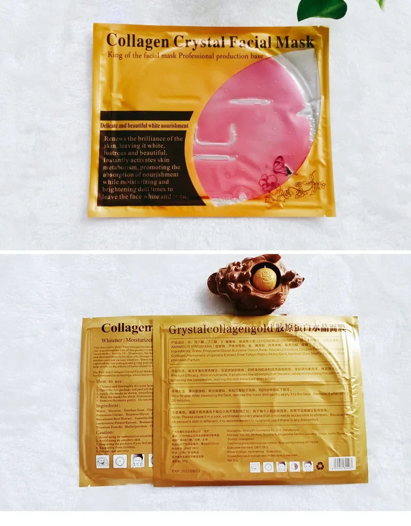10pcs Collagen Gold Crystal Face Masks Beauty Skin Care Big Face Mask Firming Hydrating Moisturizing Facial Mask for Face Care