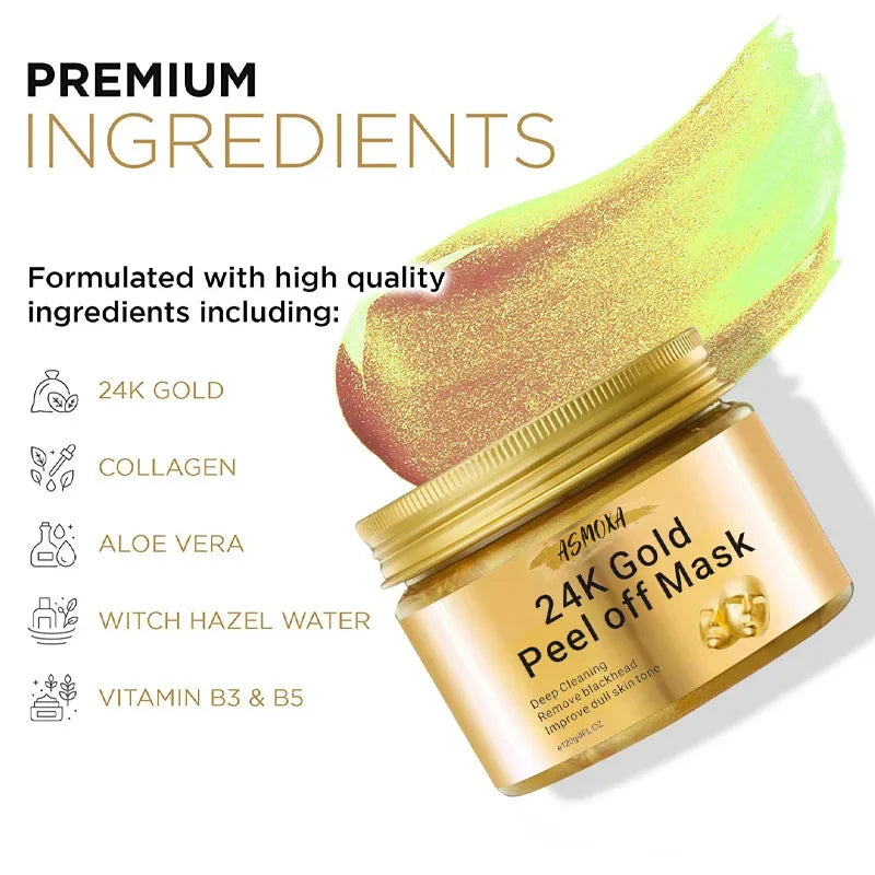 24K Gold Peel Off Blackhead Mask,Gold Facial Mask Deep Cleansing Great Face Skin Care